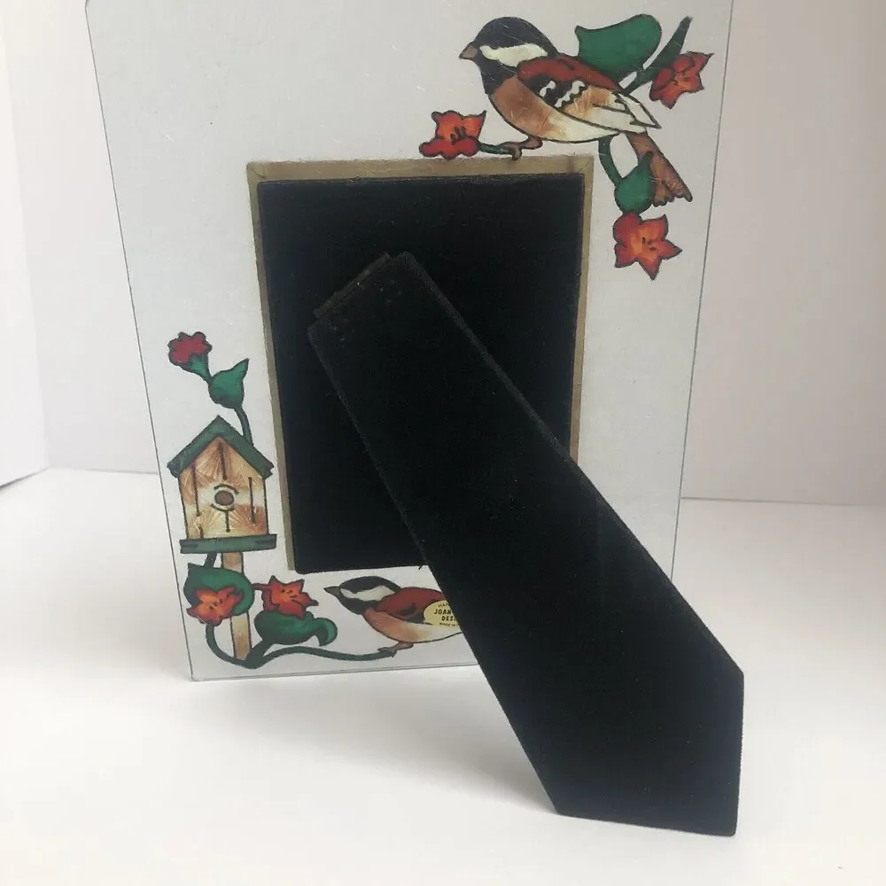 Hand painted Joan Baker Designs glass bird birdhouse picture frame‎